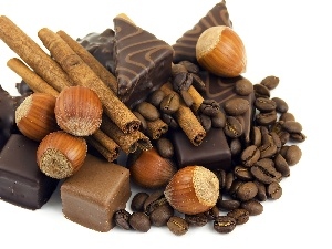 coffee, pebbles, Chocolates, nuts