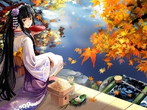 kimono, food, girl