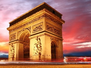 west, France, arc de Triomphe, sun, Paris