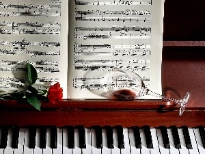 glass, Piano, rose, Tunes