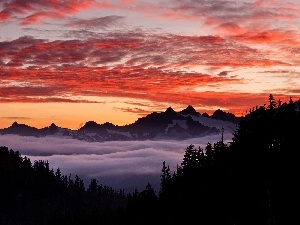 Great Sunsets, Fog, Mountains, clouds