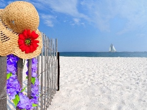 Hat, Beaches, sea, Sand