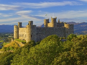 Hill, wales, Castle, cliff, Harlech