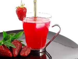 cup, juice, strawberries
