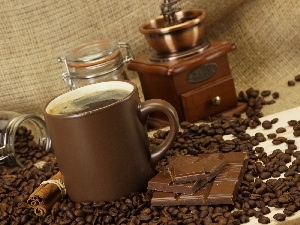 mill, grains, Cup, chocolate, coffee