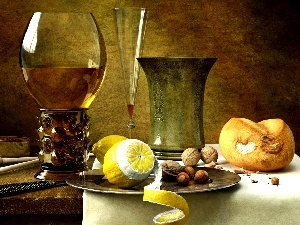 roll, nuts, Wine, Lemon, picture, Kornel, glasses, Ravaditis