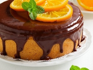 Oranges, slices, cake, chocolate