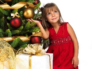 Present, girl, christmas tree