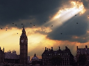 rays, Great Sunsets, Big Ben, London