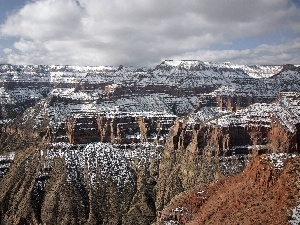 snow, rocks, canyon