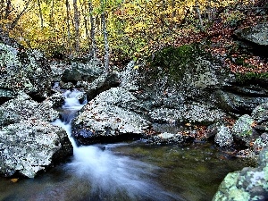 waterfall, Stones, autumn