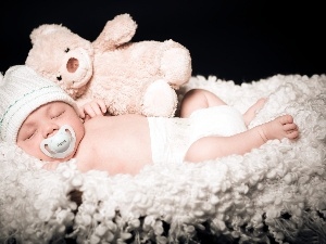 teddy bear, Plush, Sleeping, Baby