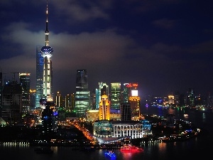 Town, Night, Szanghaj, skyscraper, China
