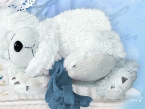 White, teddy bear, sleepy
